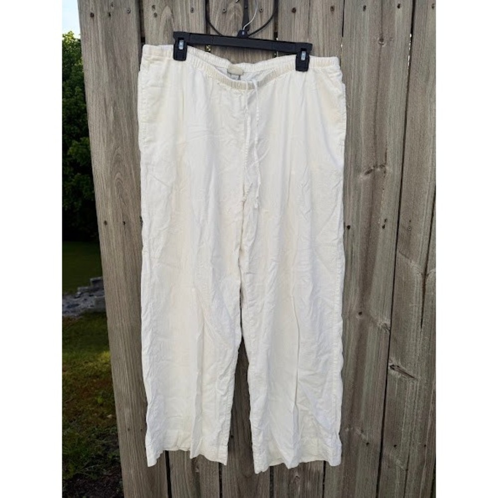 Linen Blend Coastal A New Day Wide Leg Pants Womens L Cream